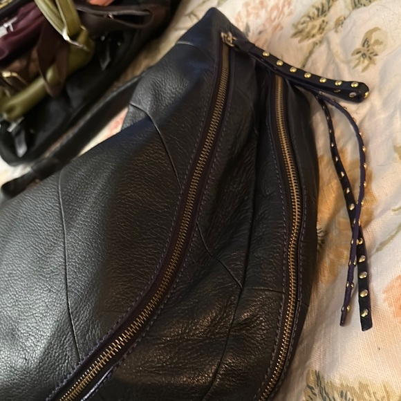 Black Leather Oryany Studded hobo Women's Bag purse - Picture 2 of 15